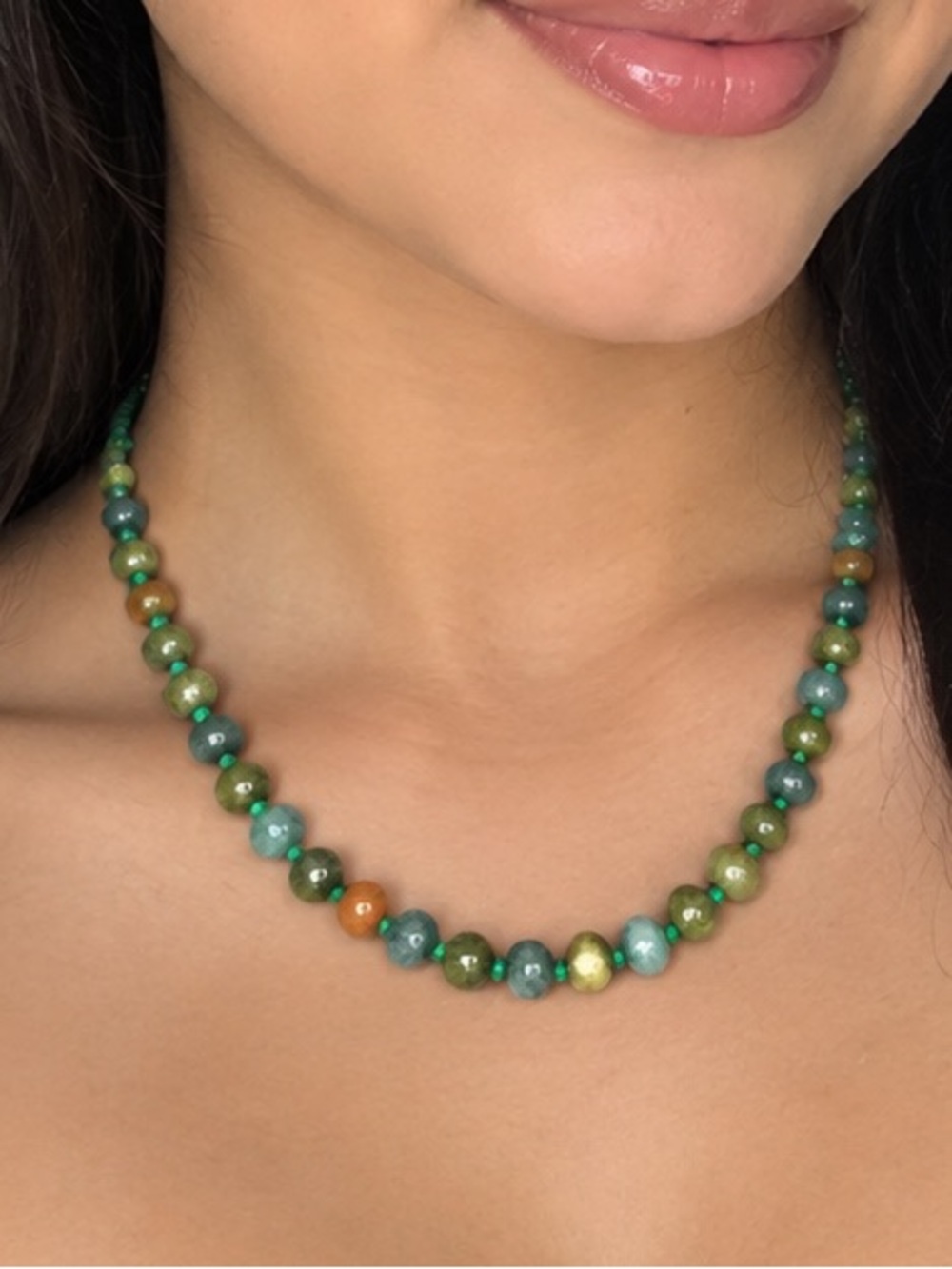 Tourmaline Multi-Tone Green Beaded Necklace